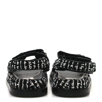 Chanel Tweed Velcro Dad Sandals 36.5 Black White 6 of 10