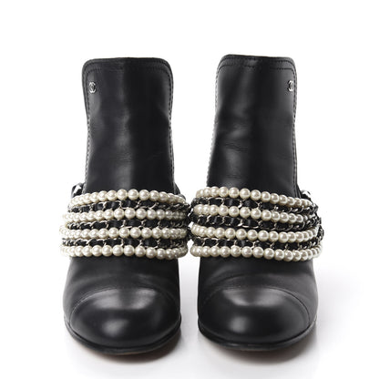 Chanel Calfskin Pearl Cap Toe Short Boots 37.5 Black 2 of 11