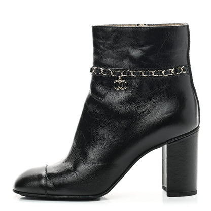 Chanel Crumpled Calfskin Cap Toe Chain Short Boots 40 Black 1 of 7