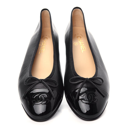 Chanel Lambskin Patent Cap Toe Ballerina Flats 39.5 Black 5 of 11