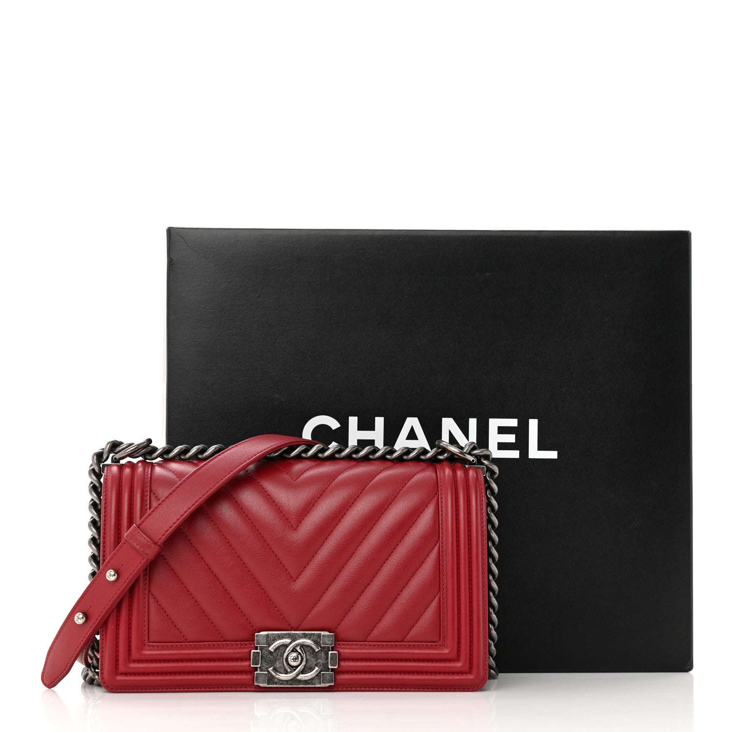 Chanel Calfskin Chevron Quilted Medium Boy Flap Dark Red 12 of 12