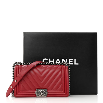 Chanel Calfskin Chevron Quilted Medium Boy Flap Dark Red 12 of 12