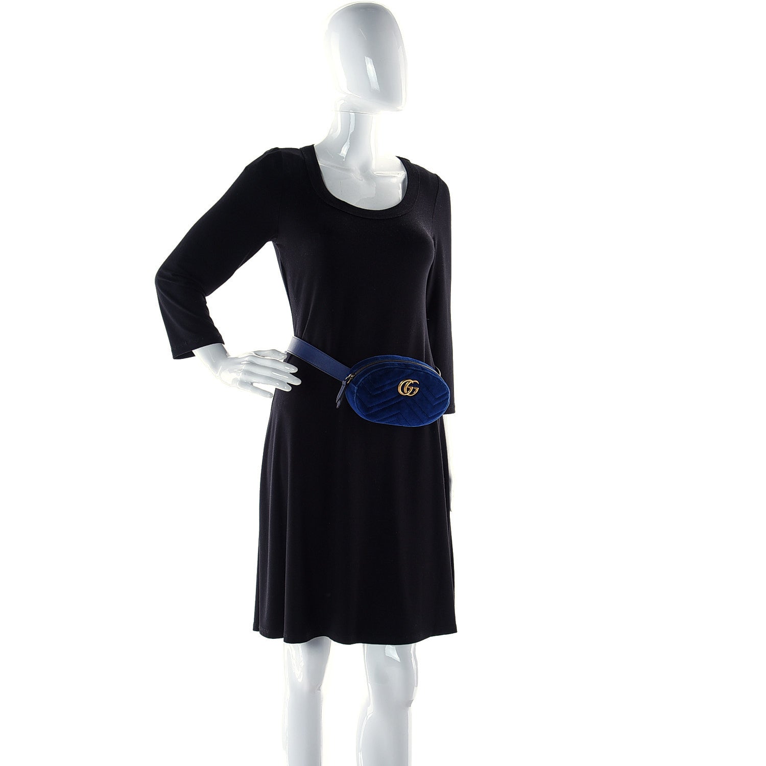Gucci Velvet Matelasse GG Marmont Belt Bag 85 34 Cobalt Blue 13 of 13