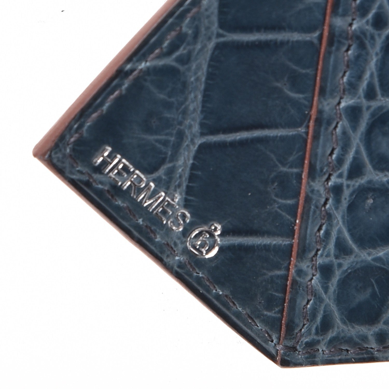 Hermes Matte Porosus Crocodile Petit H Keychain Blue Jean 3 of 5