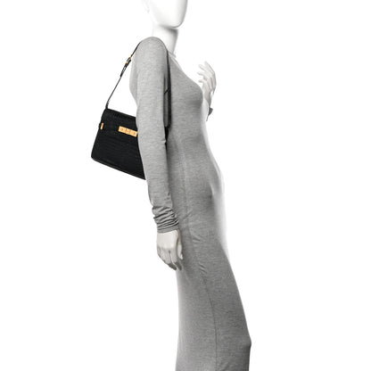 Saint Laurent Shiny Calfskin Crocodile Embossed Small Manhattan Baguette Black 2 of 10