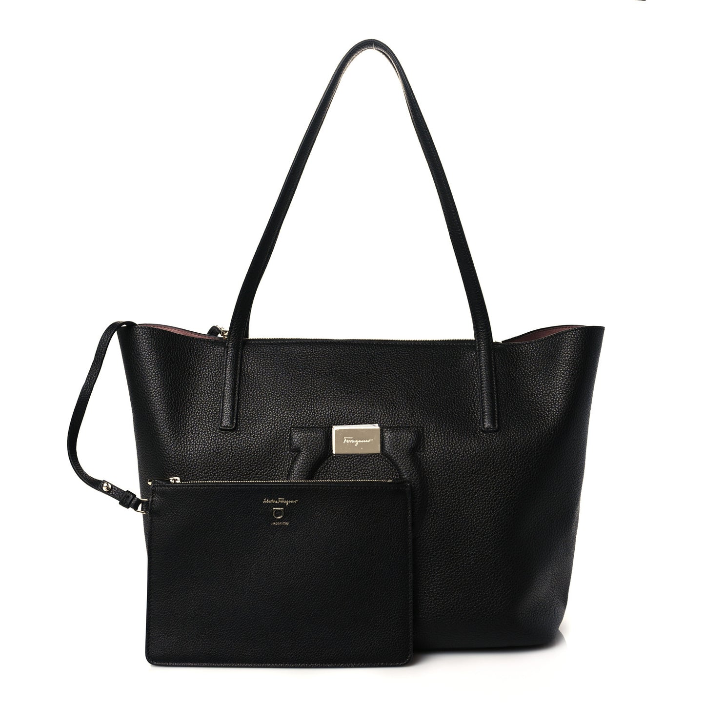 Grainy Calfskin Medium Gancini Tote Black