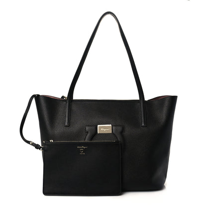 Salvatore Ferragamo Grainy Calfskin Medium Gancini Tote Black 1 of 6