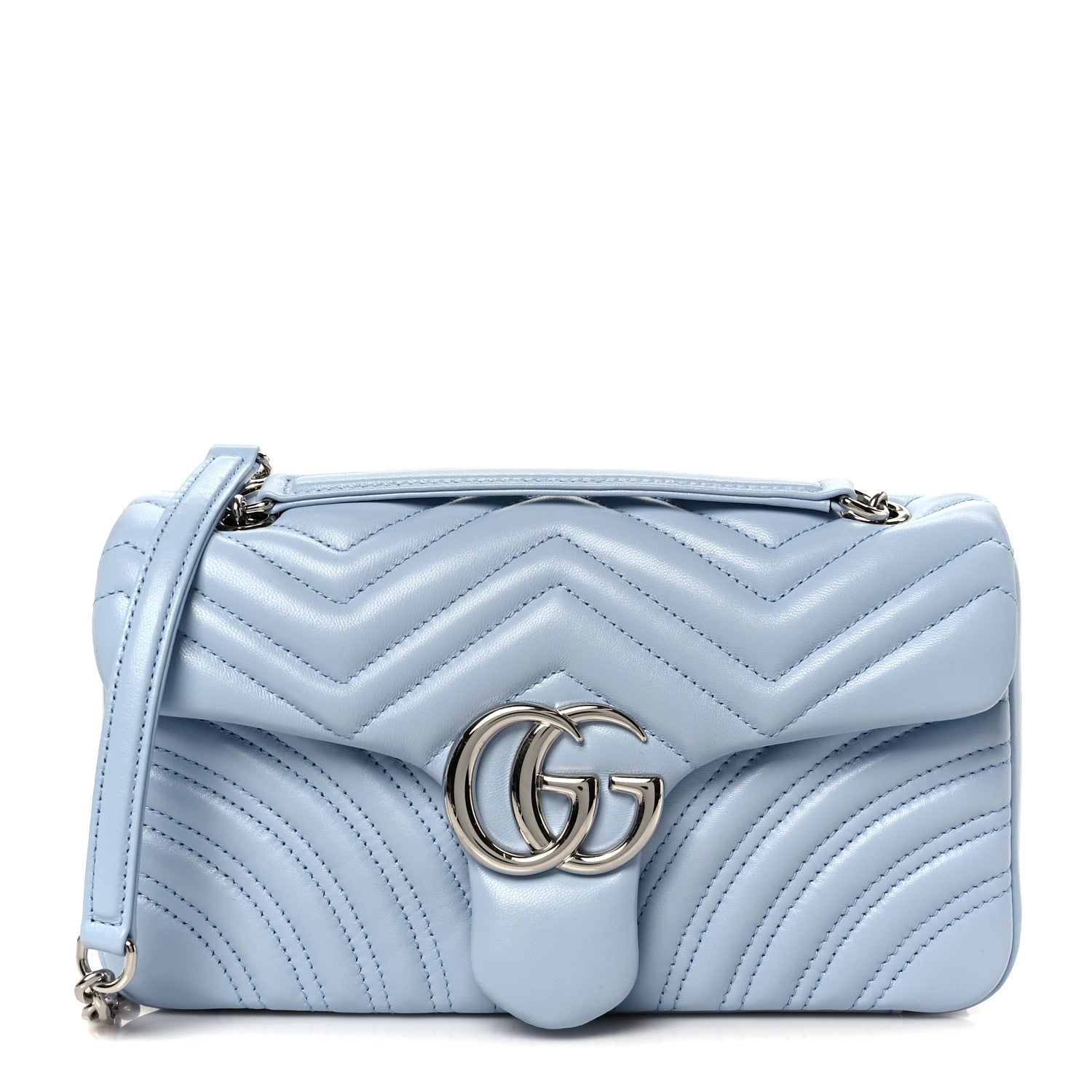 Gucci Lambskin Matelasse Medium GG Marmont Shoulder Bag Porcelain Light Blue 1 of 11