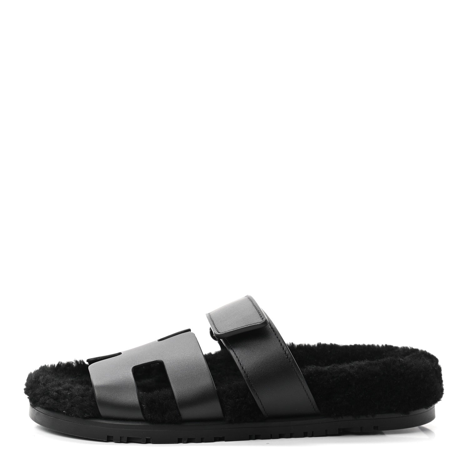 Hermes Calfskin Woolskin Womens Chypre Sandals 36 Black 1 of 8