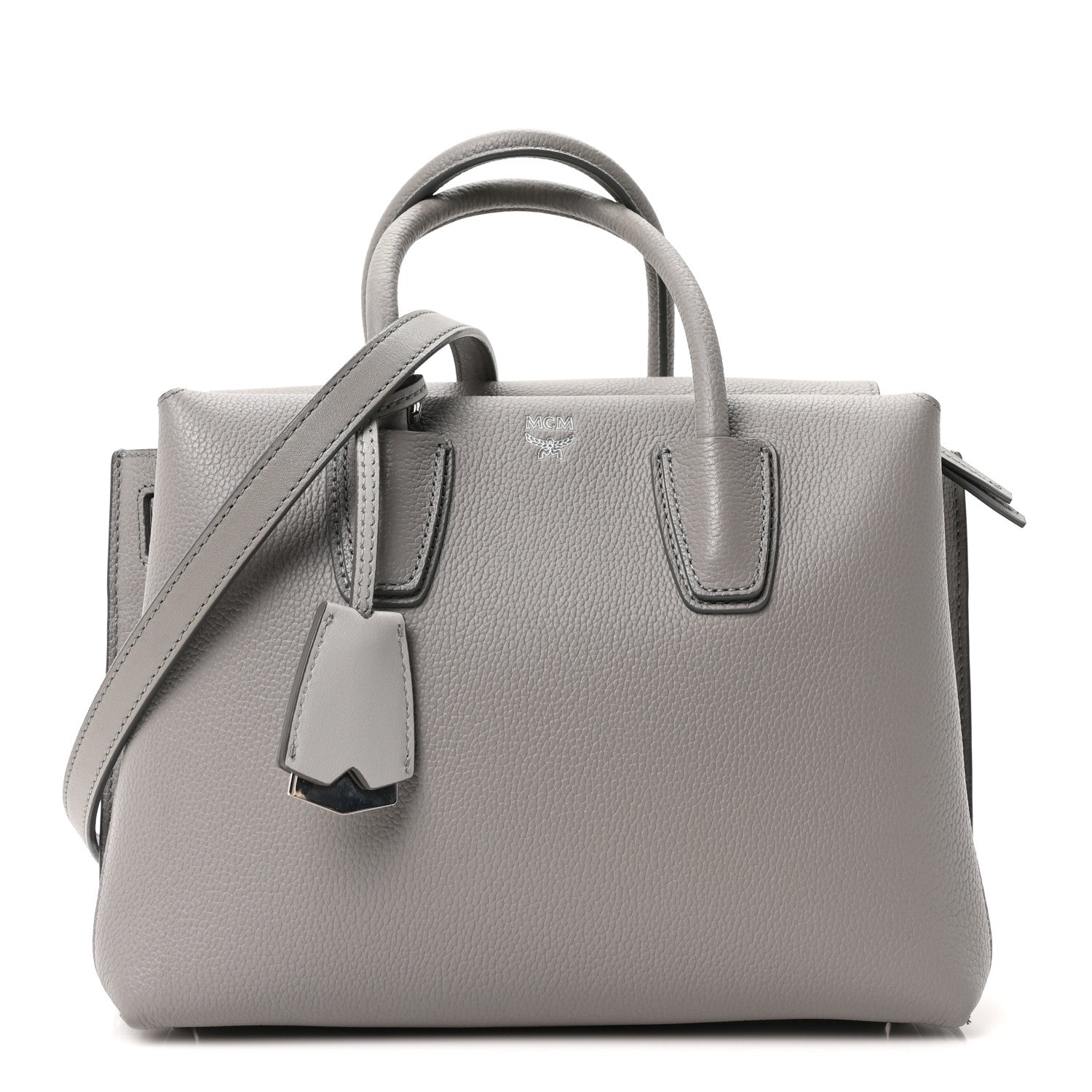MCM Grained Calfskin Small Milla Tote Arch Grey 1 of 9