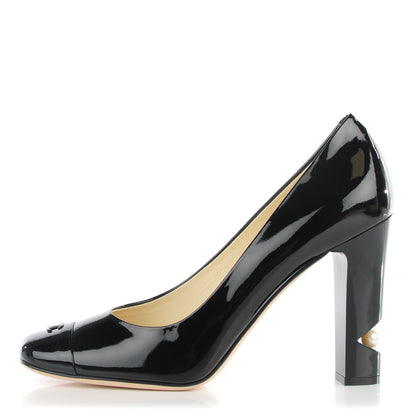 Chanel Patent Pearl Cap Toe Pumps 39.5 Black 1 of 9