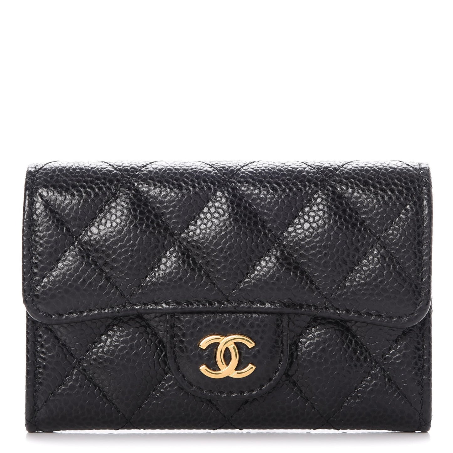 Caviar Quilted Flap Card Holder Black