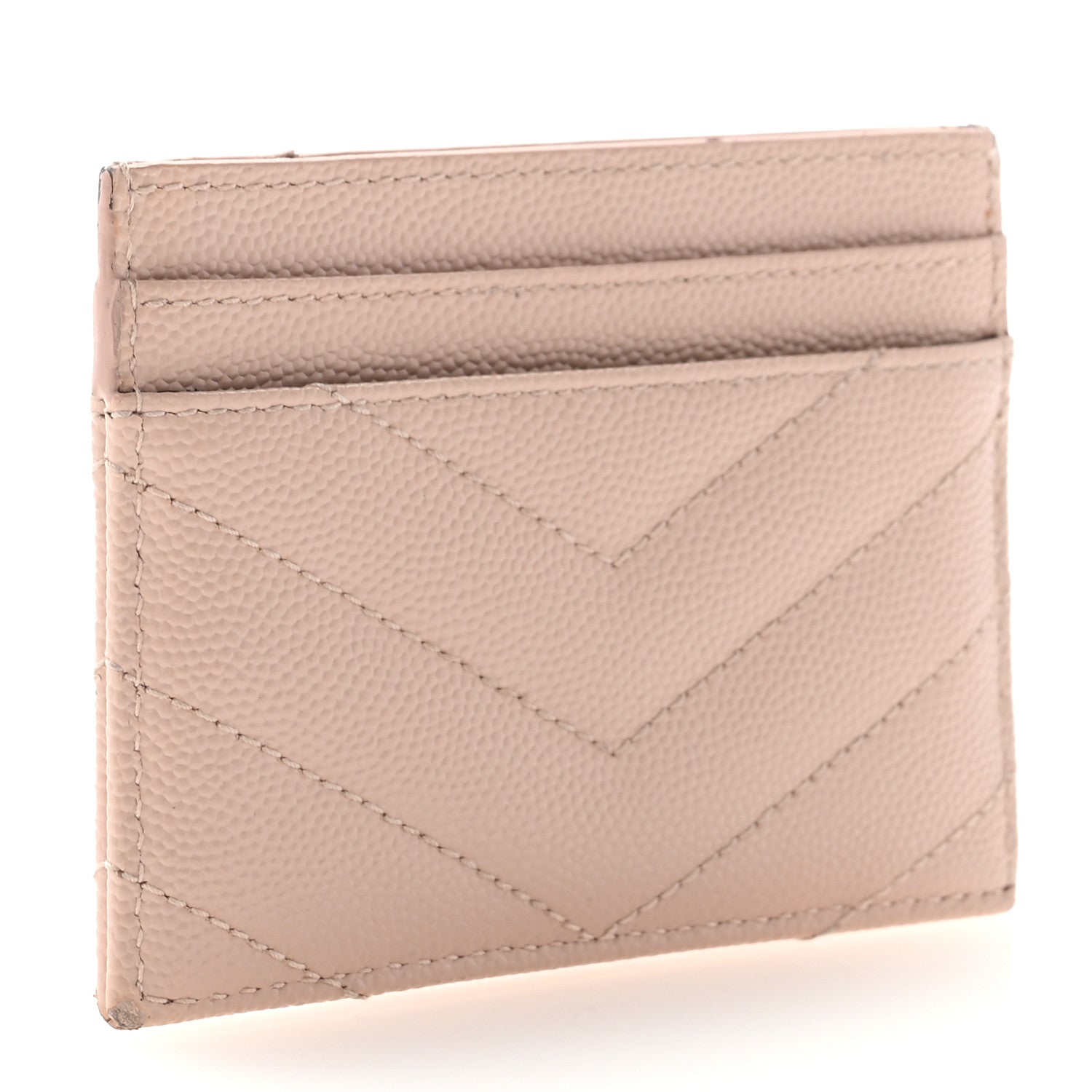 Saint Laurent Grain De Poudre Matelasse Chevron Monogram Credit Card Case Pale Pink 3 of 9
