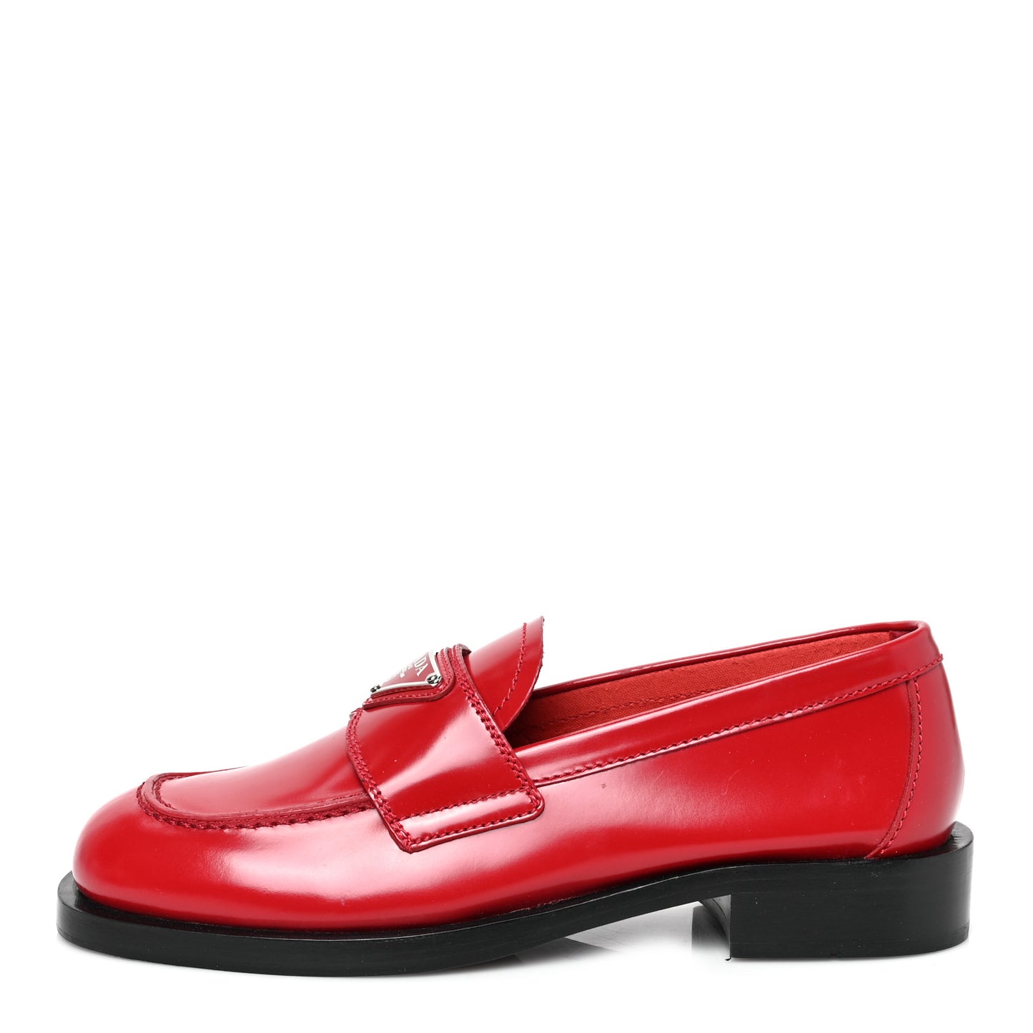 Brushed Calfskin Metal Triangle Logo 20mm Loafers 35 Scarlatto