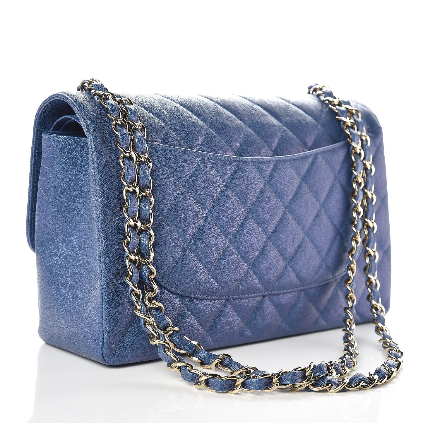 Iridescent Caviar Quilted Jumbo Double Flap Dark Blue