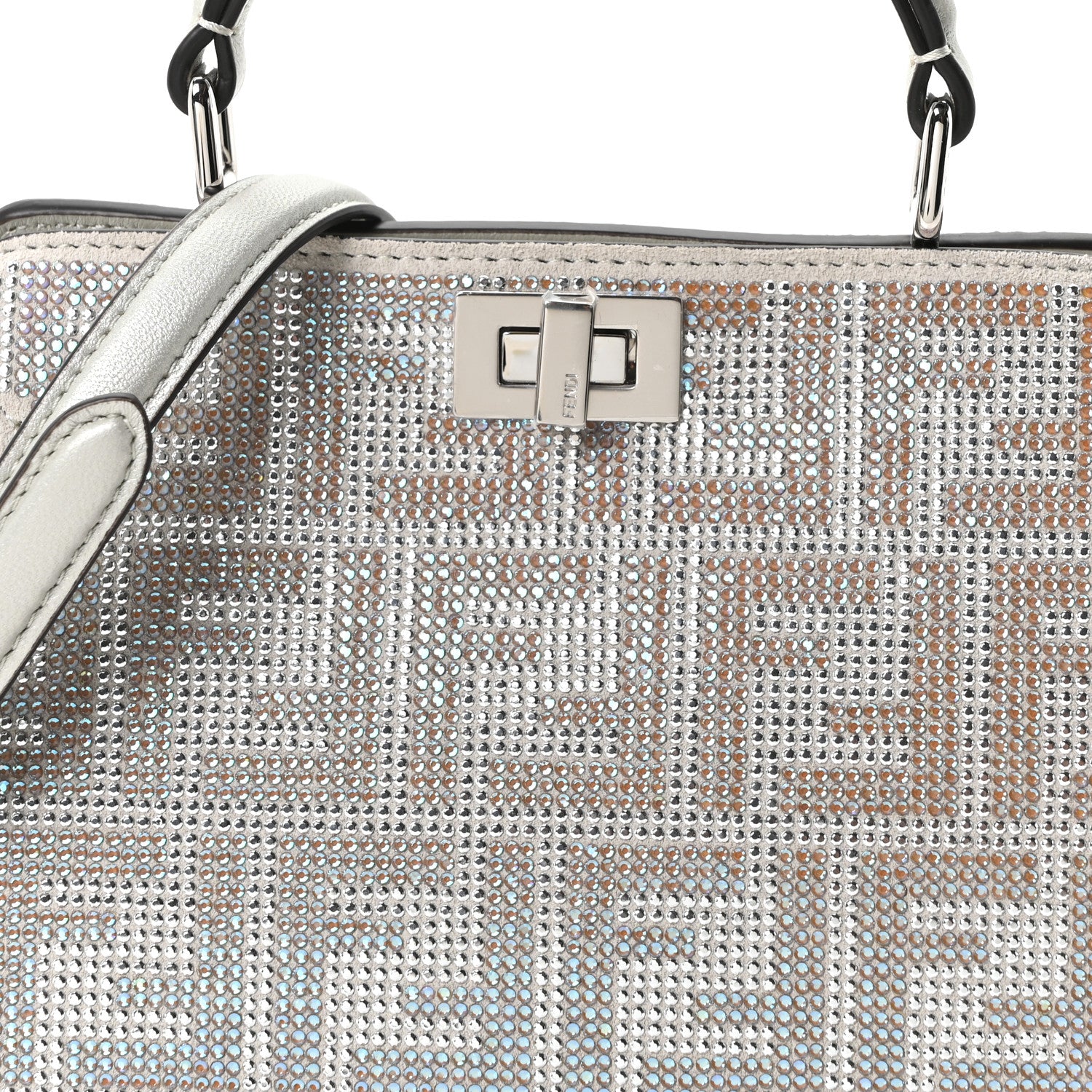 Fendi Iridescent Crystal Vitello Laminato Suede FF Petite Peekaboo I SEE U Satchel Cappuccino 7 of 9
