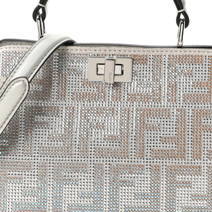 Fendi Iridescent Crystal Vitello Laminato Suede FF Petite Peekaboo I SEE U Satchel Cappuccino 7 of 9