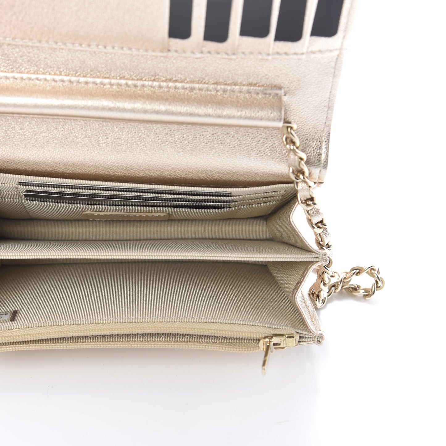 Metallic Lambskin Quilted Mini Wallet On Chain WOC Gold