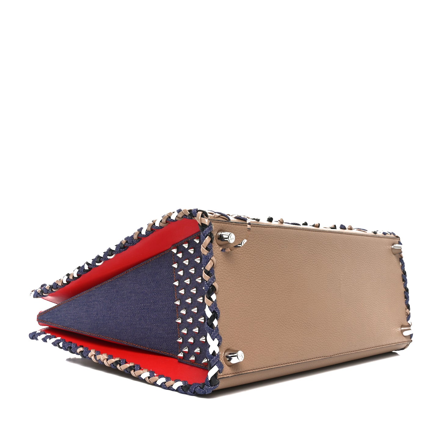 Calfskin Mexinodo Beaded Studded Triple Gusset Large Paloma Beige Blue