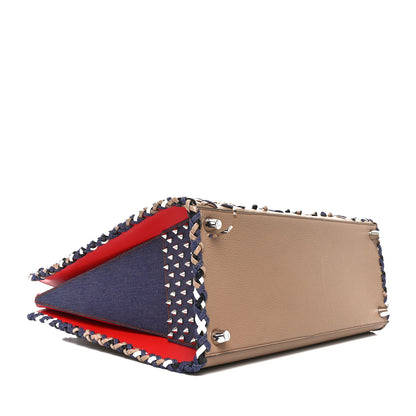 Christian Louboutin Calfskin Mexinodo Beaded Studded Triple Gusset Large Paloma Beige Blue 4 of 8