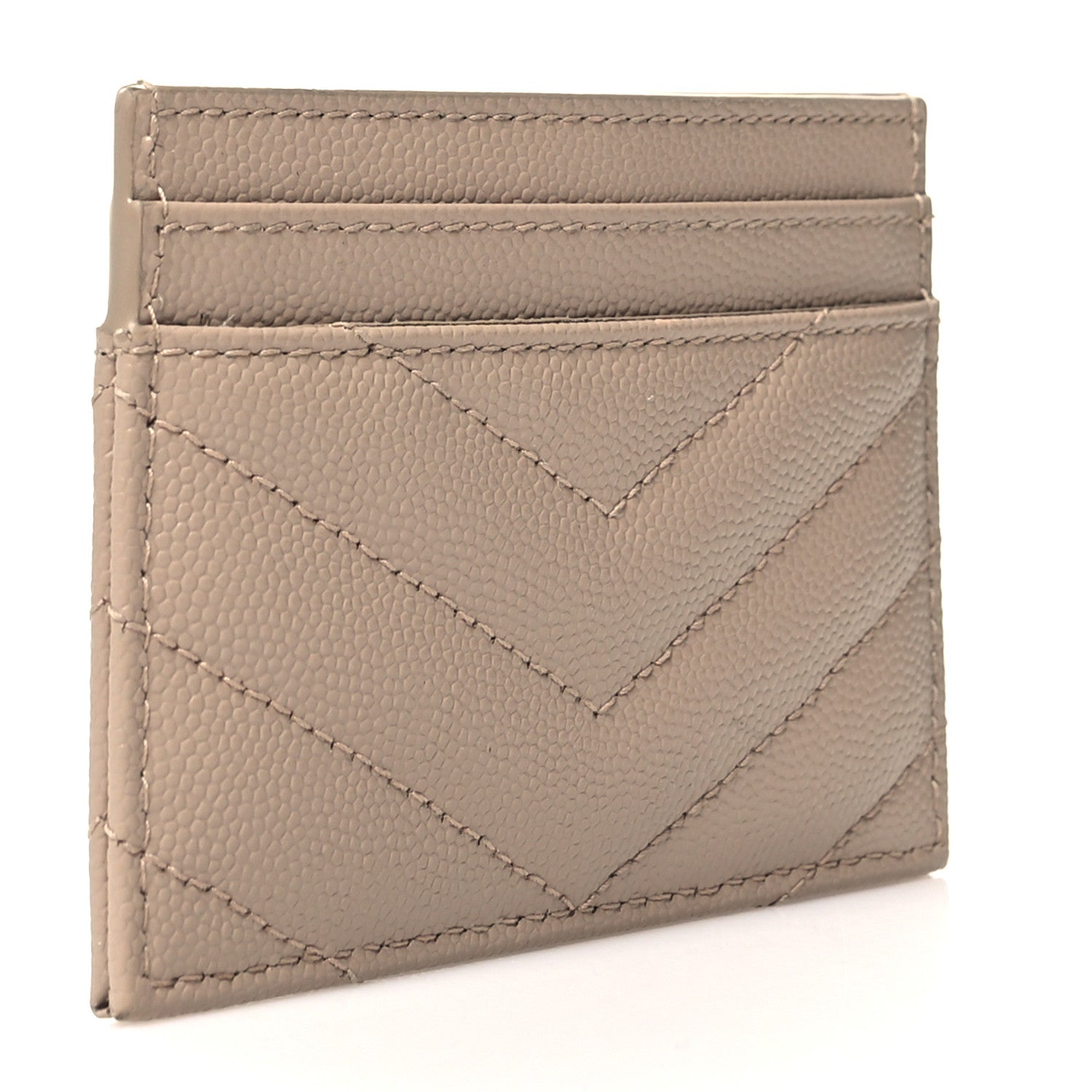 Saint Laurent Grain De Poudre Matelasse Chevron Monogram Credit Card Case Dark Beige 3 of 8