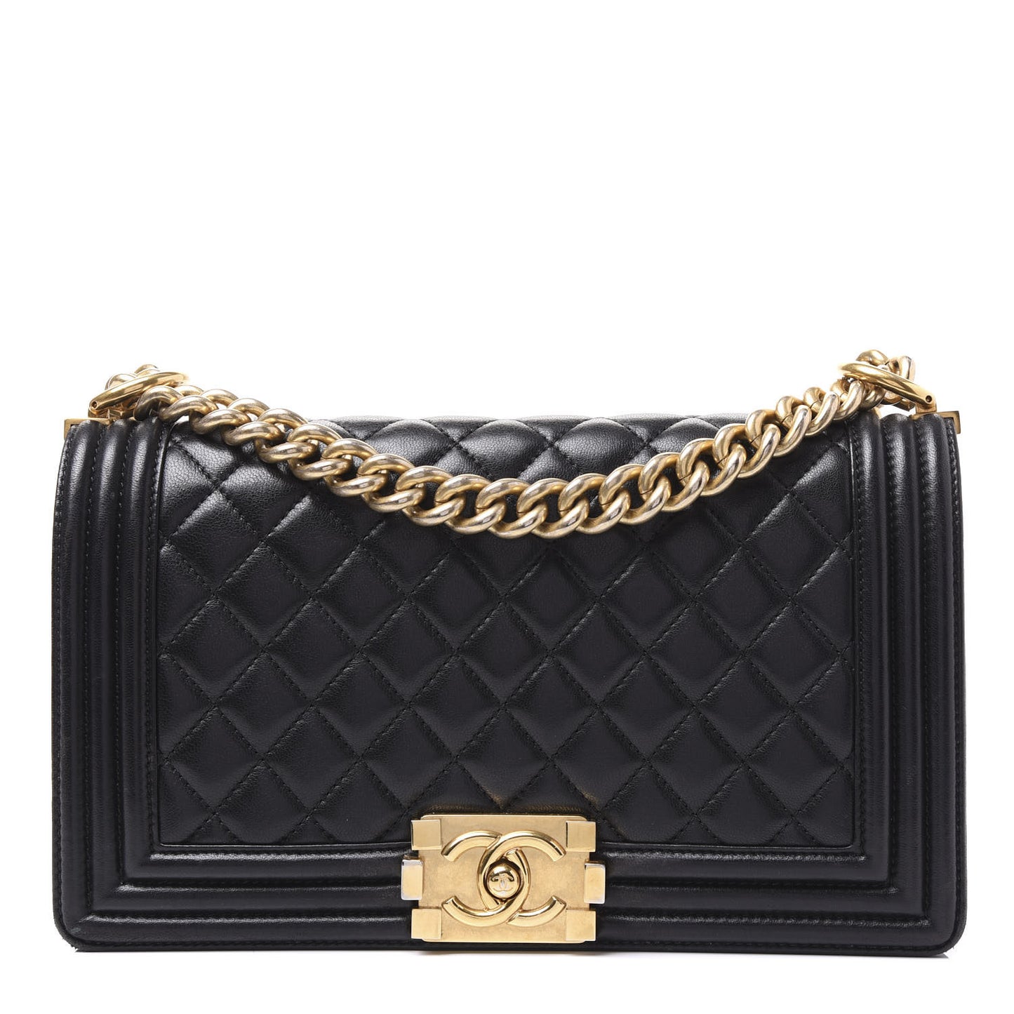 Lambskin Quilted Medium Boy Flap Black