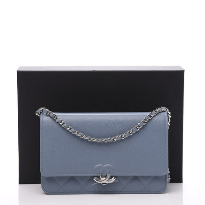 Chanel Grained Calfskin Quilted CC Box Wallet On Chain WOC Blue 10 of 10