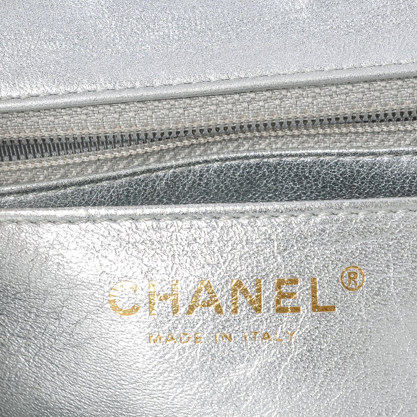 Metallic Lambskin Quilted Mini Square Flap Silver