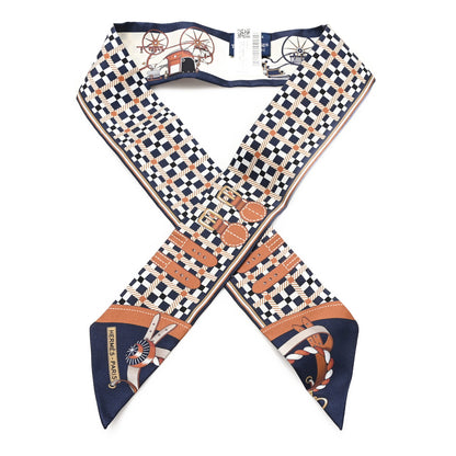 Hermes Silk Les Voitures Nouvelle Twilly Marine Caramel White 1 of 3