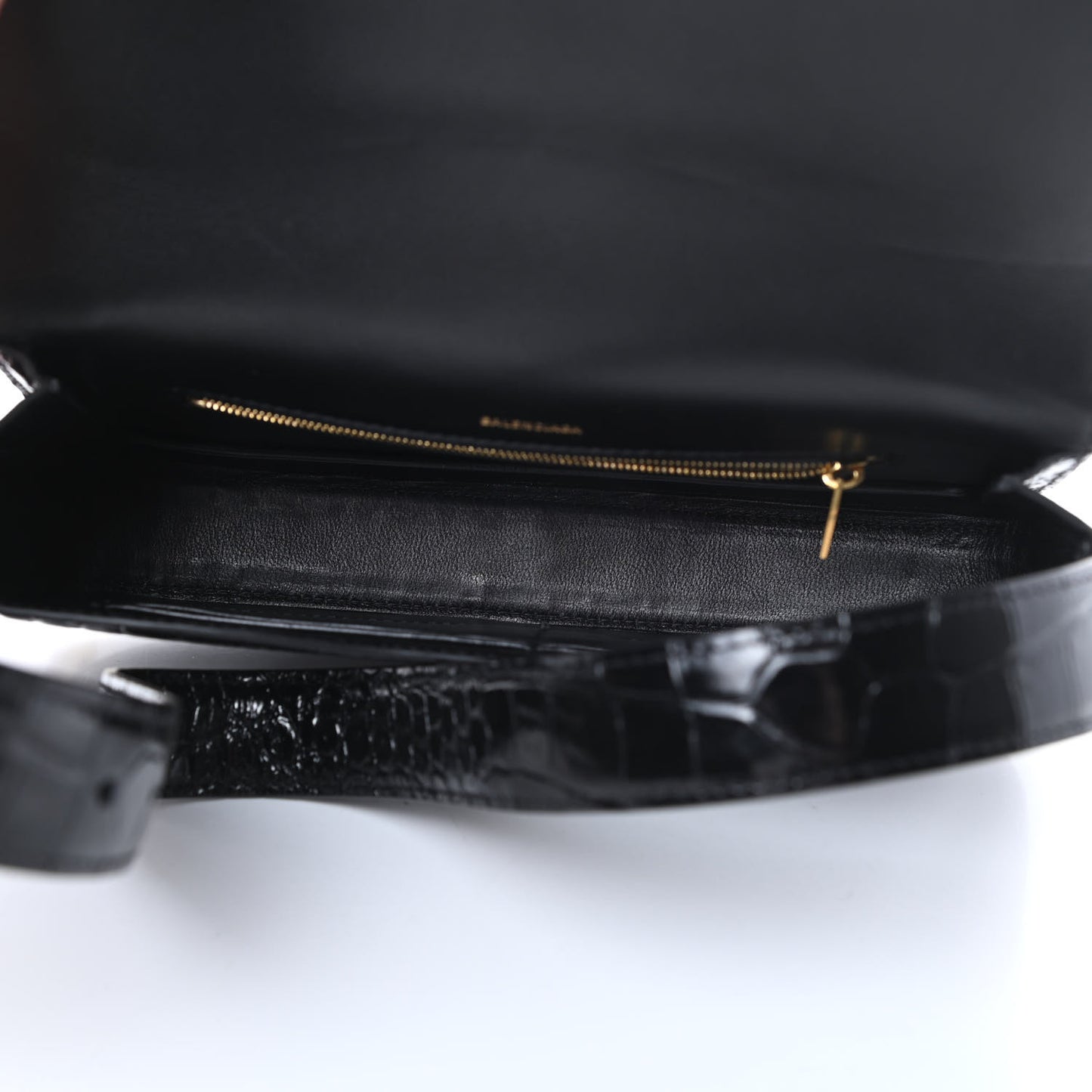 Shiny Calfskin Crocodile Embossed Ghost Sling Bag Black