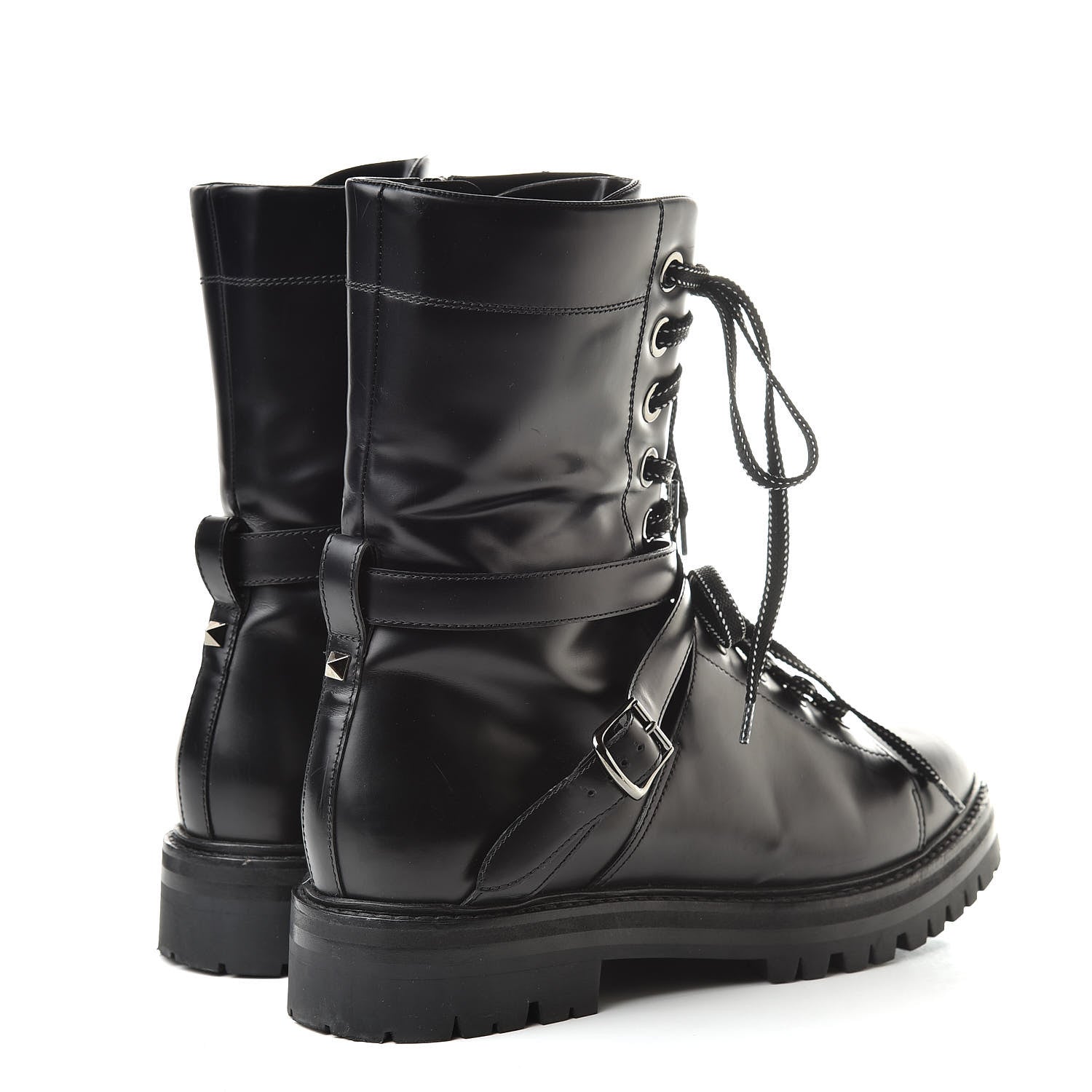 Valentino Garavani Smooth Calfskin Rockstud Buckled 25mm Combat Boots 40 Black 4 of 12