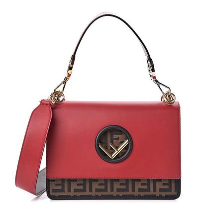 Fendi Vitello Century F is Fendi Bi-Color FF 1974 Embossed Kan I Shoulder Bag Fragola Maya Black 1 of 14