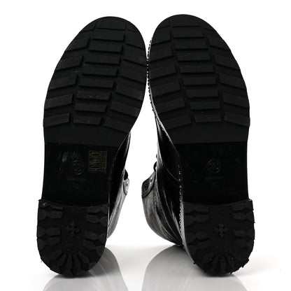Chanel Crackled Calfskin Velvet Pearl Combat Short Boots 40 Black 5 of 7