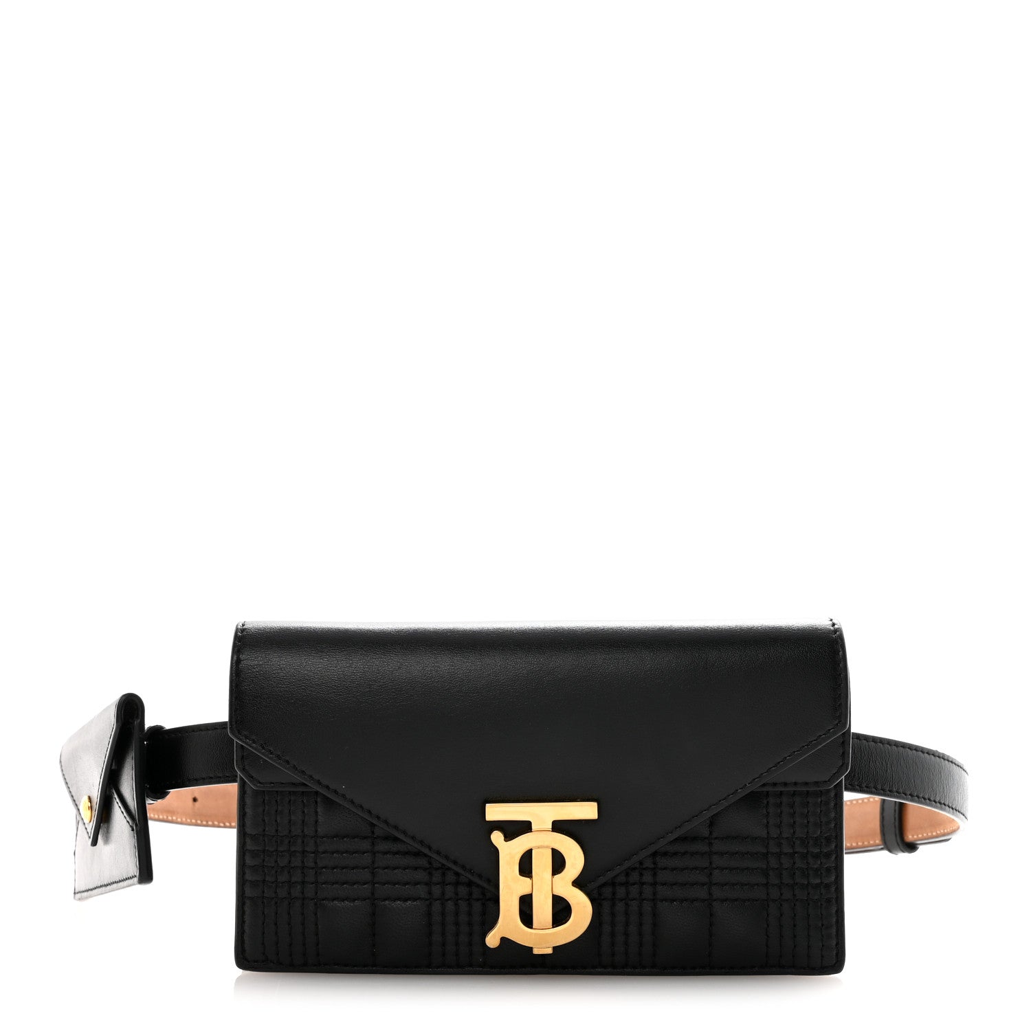 Burberry Smooth Calfskin Quilted Check TB Envelope Belt Bag Black 1 of 14