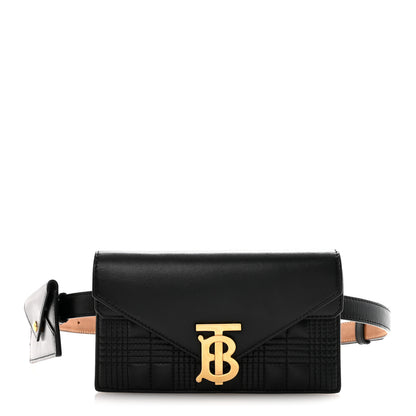 Burberry Smooth Calfskin Quilted Check TB Envelope Belt Bag Black 1 of 14