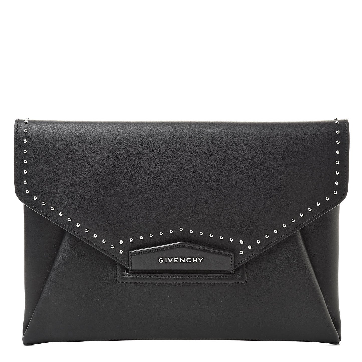 Smooth Calfskin Medium Antigona Studded Envelope Clutch Black