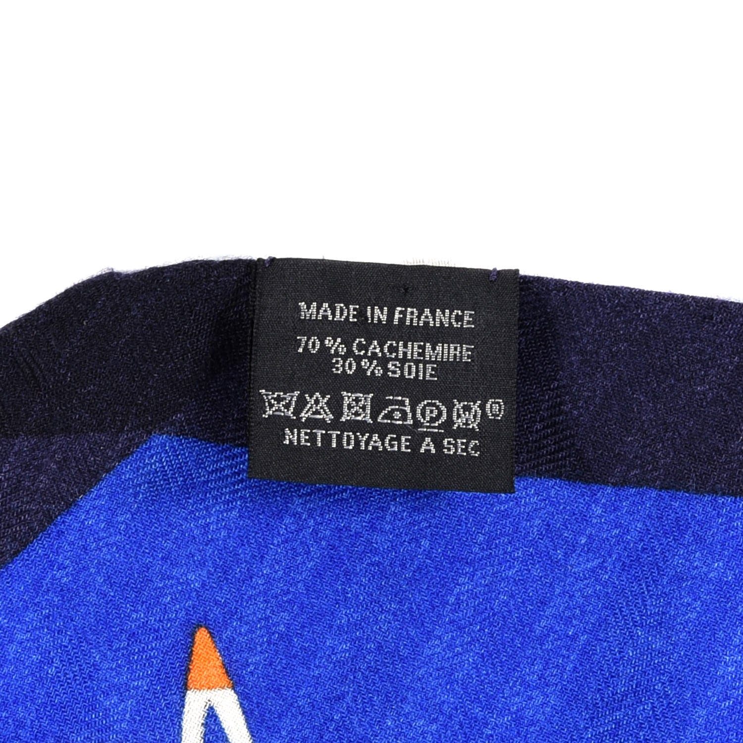 Hermes Cashmere Silk Tout En Carre Losange Shawl MM Bleu Royal Orange Blanc 5 of 5