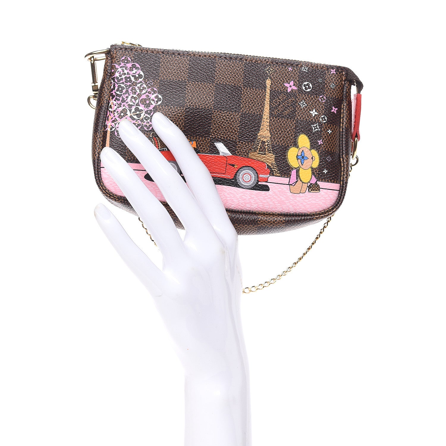 Louis Vuitton Damier Ebene 2019 Christmas Animation Mini Pochette Accessories Red 2 of 8
