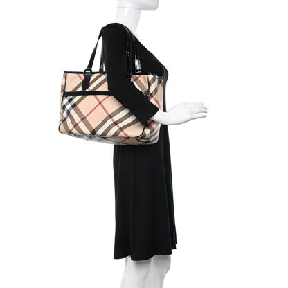 Burberry Nova Check Patent Trim Shopper Tote Black 3 of 12