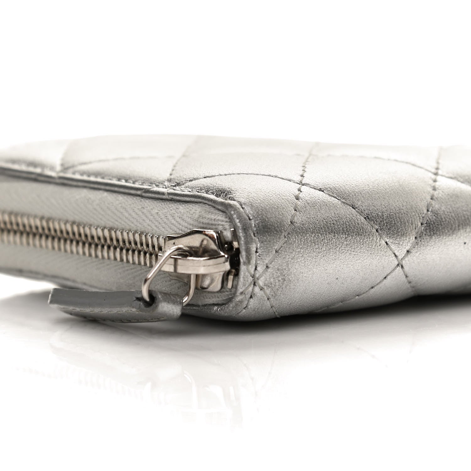 Chanel Metallic Lambskin Quilted Large Gusset Zip Around Wallet Silver 7 of 10