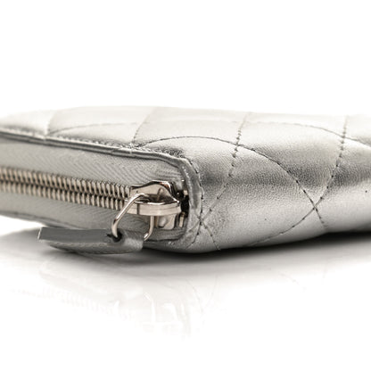 Chanel Metallic Lambskin Quilted Large Gusset Zip Around Wallet Silver 7 of 10