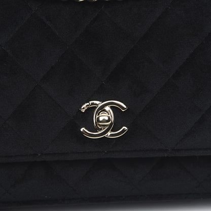 Chanel Velvet Quilted Pearl Crush Wallet On Chain WOC Black 9 of 12