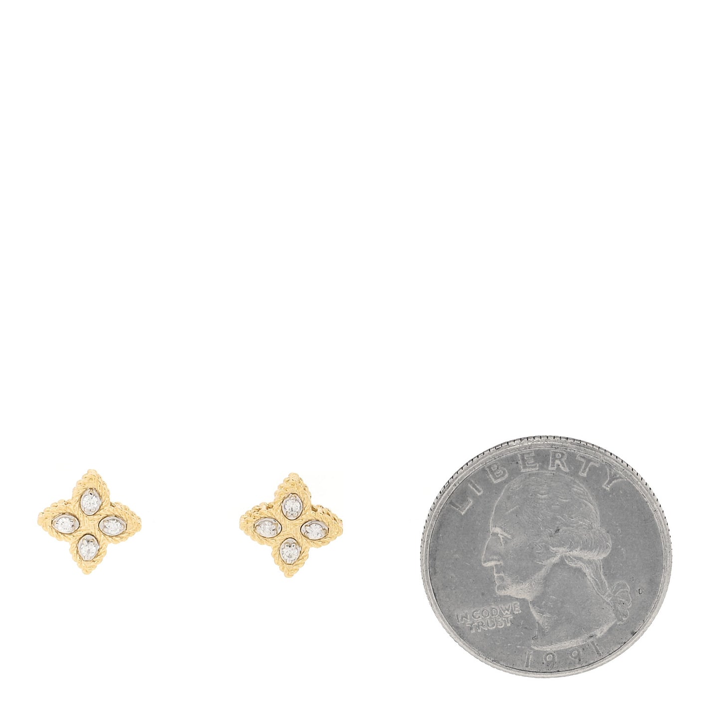 18K Yellow White Gold Diamond Small Princess Flower Stud Earrings
