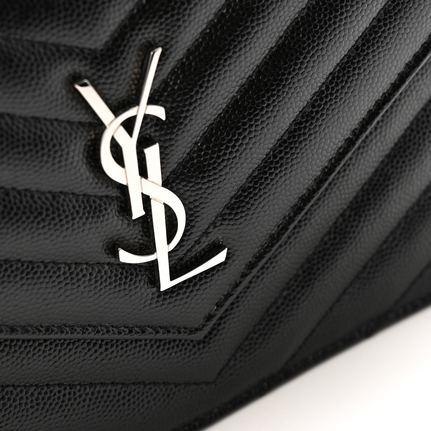 Saint Laurent Grain De Poudre Matelasse Chevron Monogram Envelope Chain Wallet Black 10 of 11