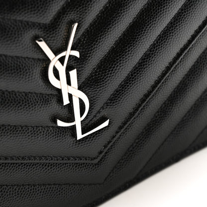 Saint Laurent Grain De Poudre Matelasse Chevron Monogram Envelope Chain Wallet Black 10 of 11