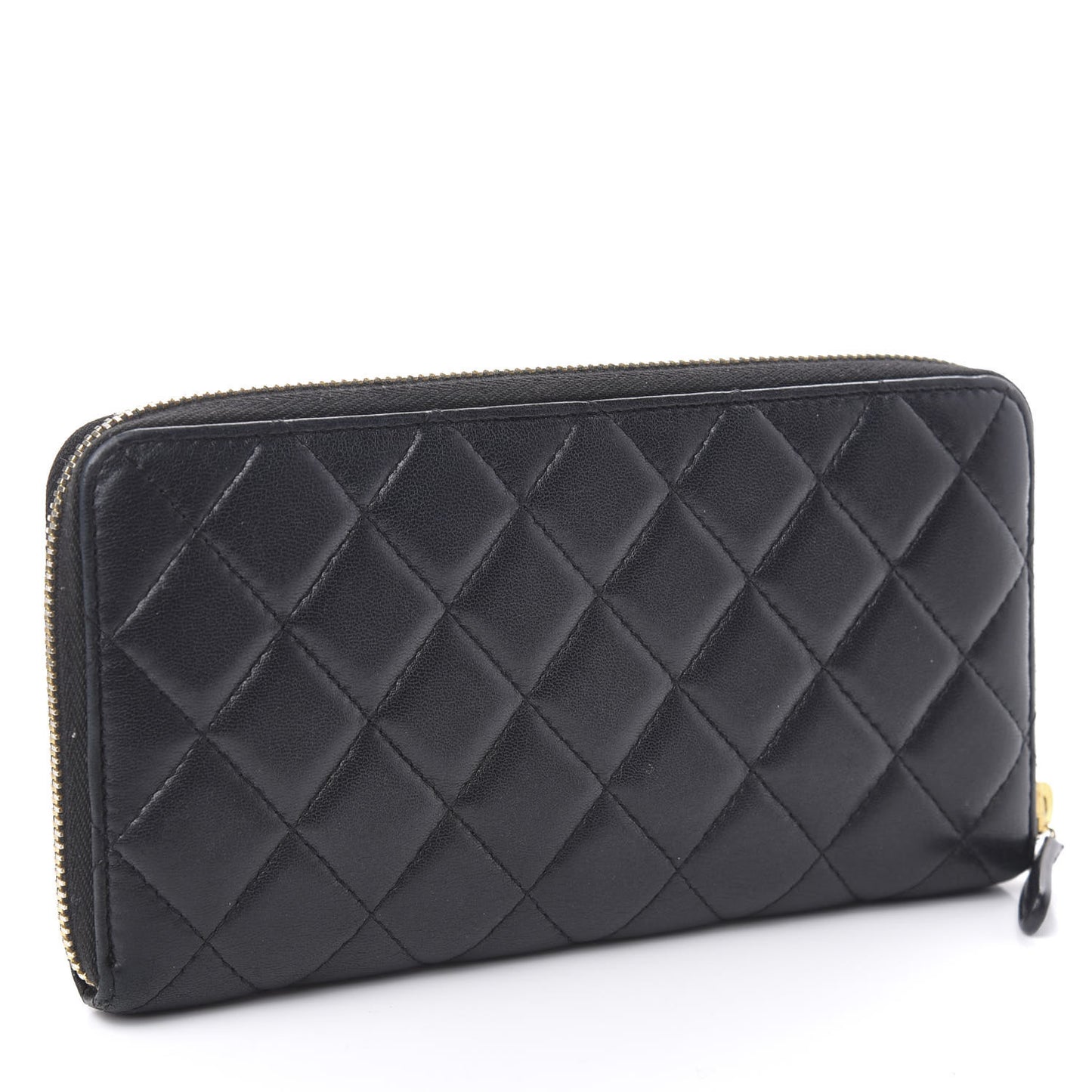 Lambskin Quilted Large Gusset Zip Around Wallet Black