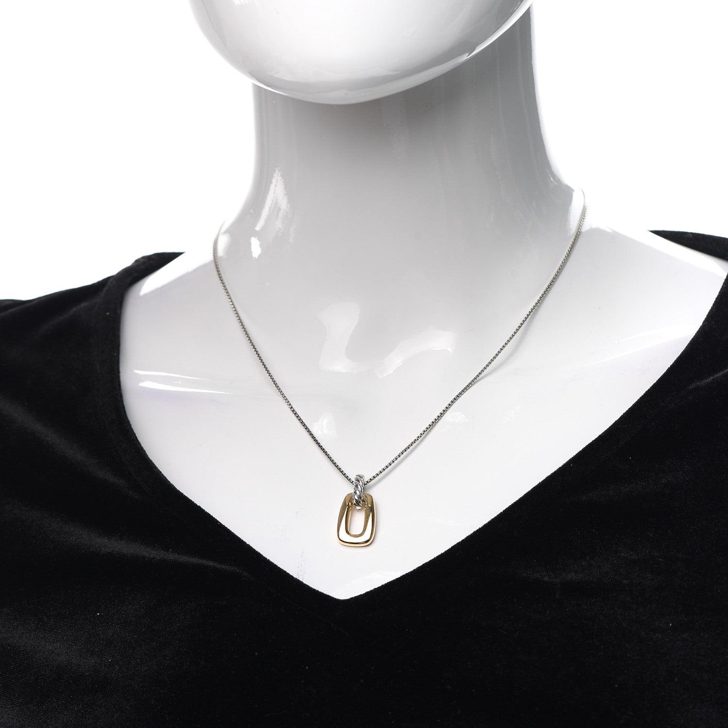 David Yurman Sterling Silver 18K Yellow Gold Cable Link Pendant Necklace 2 of 5
