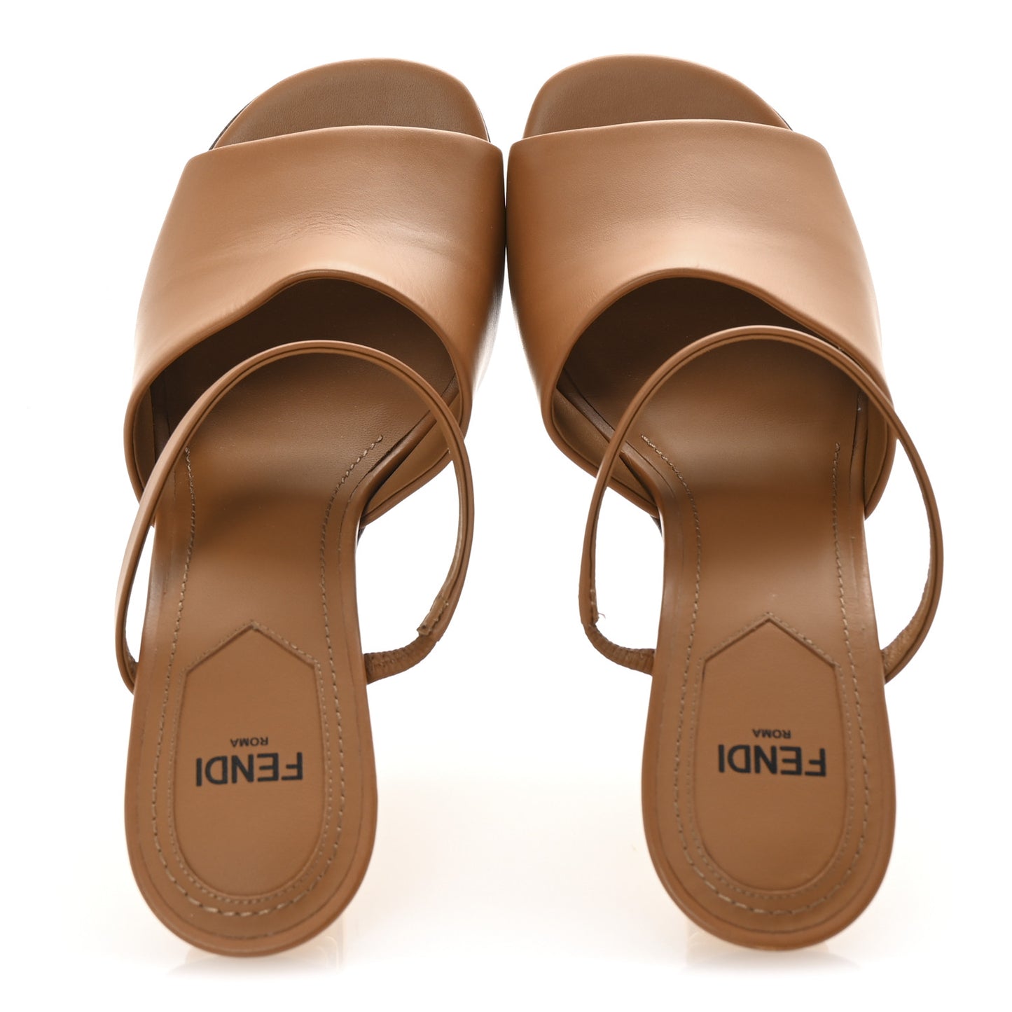 Calfskin Fendi First 95mm Slide Sandals 35.5 Caramello