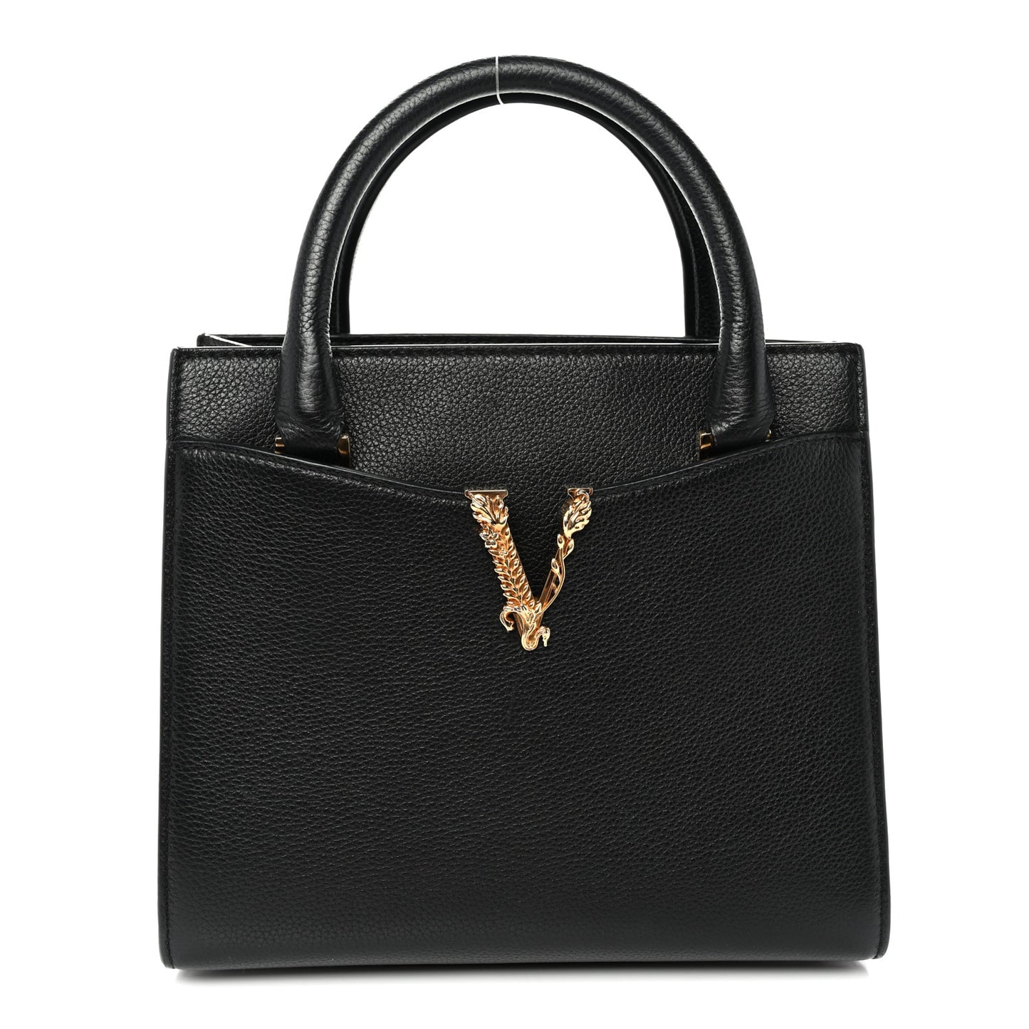 Grainy Calfskin Virtus Top Handle Tote Black