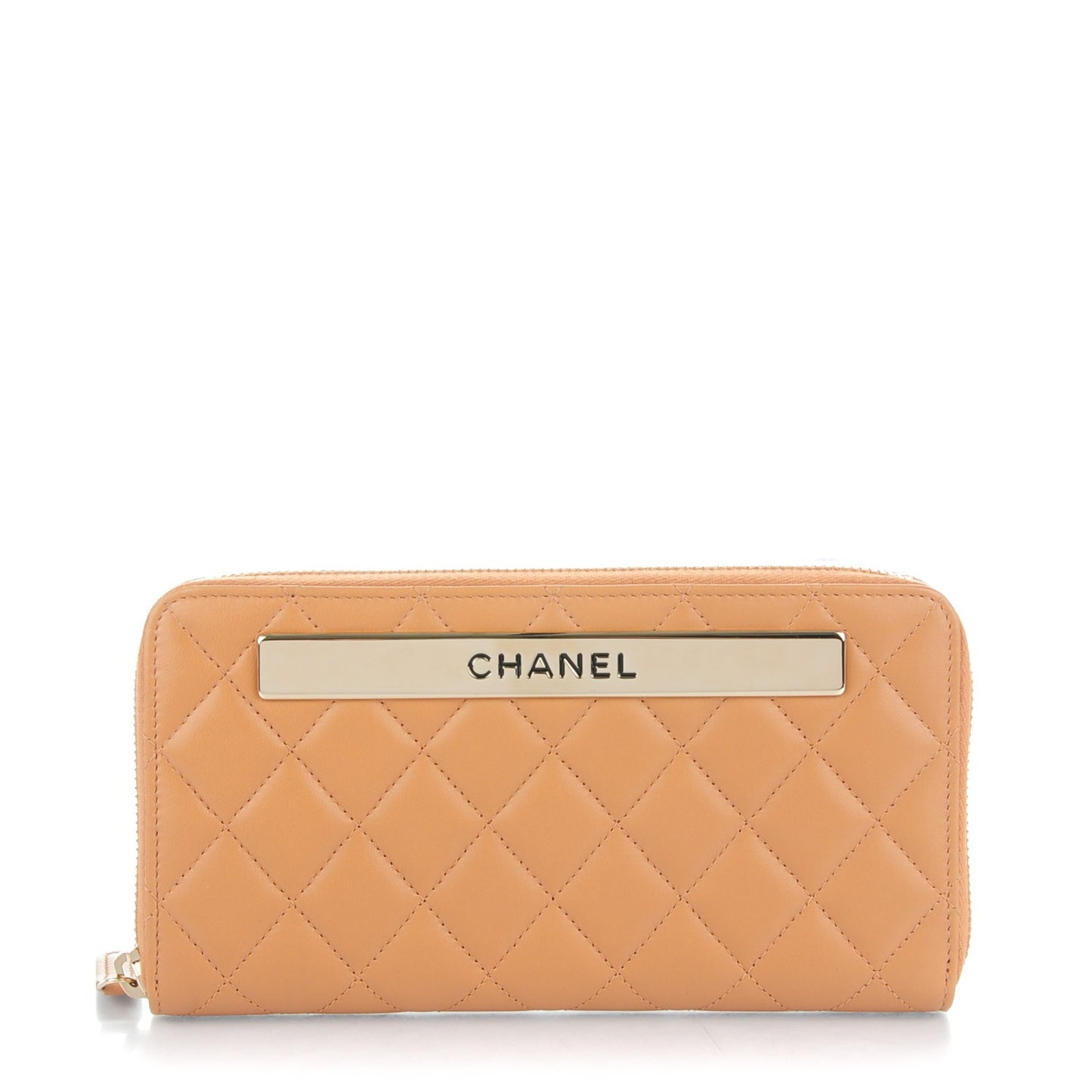 Lambskin Quilted Large Gusset Trendy CC Zip Around Wallet Camel